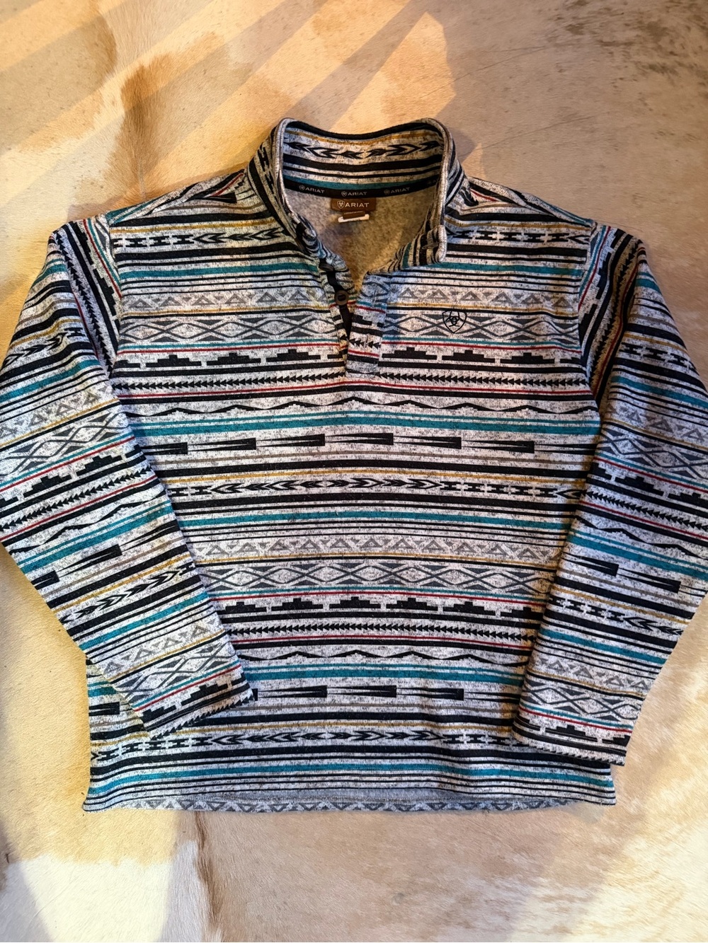 Ariat Wesley Serape Aztec Sweater Mens Large Fleece - 1/4 button